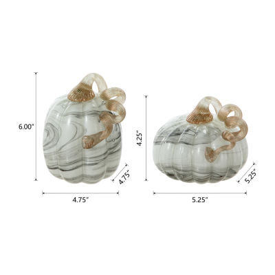 Glitzhome Gray Marble Glass Pumpkin 2-pc. Thanksgiving Tabletop Decor