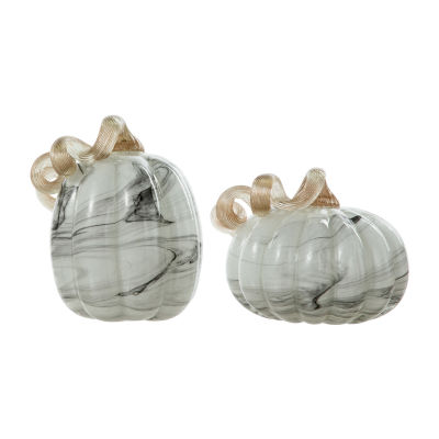 Glitzhome Gray Marble Glass Pumpkin 2-pc. Thanksgiving Tabletop Decor