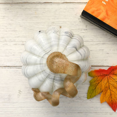 Glitzhome 2-pc. Gray Marble Glass Pumpkin Thanksgiving Tabletop Decor