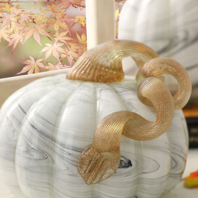 Glitzhome Gray Marble Glass Pumpkin 2-pc. Thanksgiving Tabletop Decor