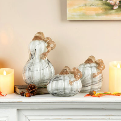 Glitzhome Gray Marble Glass Pumpkin 2-pc. Thanksgiving Tabletop Decor