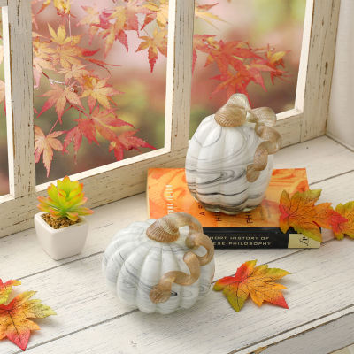 Glitzhome 2-pc. Gray Marble Glass Pumpkin Thanksgiving Tabletop Decor