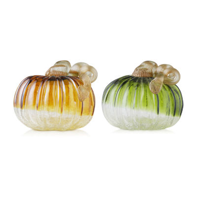 Glitzhome Crackle Glass Pumpkin 2-pc. Thanksgiving Tabletop Decor