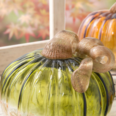 Glitzhome Crackle Glass Pumpkin 2-pc. Thanksgiving Tabletop Decor