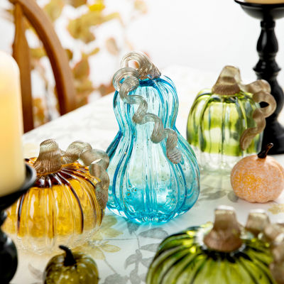 Glitzhome Crackle Glass Pumpkin 2-pc. Thanksgiving Tabletop Decor