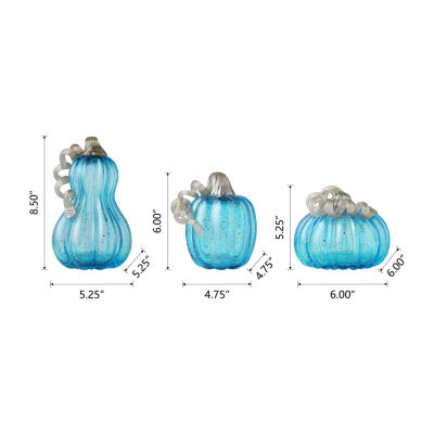 Glitzhome Blue Glass Pumpkin 3-pc. Thanksgiving Tabletop Decor