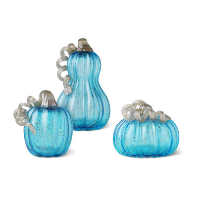 Glitzhome Blue Glass Pumpkin 3-pc. Thanksgiving Tabletop Decor