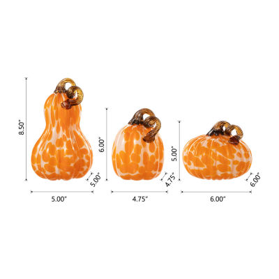 Glitzhome Orange Glass Pumpkin And Gourd 3-pc. Thanksgiving Tabletop Decor