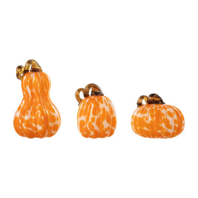 Glitzhome Orange Glass Pumpkin And Gourd 3-pc. Thanksgiving Tabletop Decor