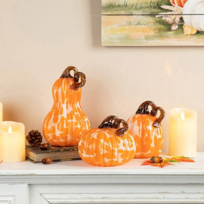 Glitzhome Orange Glass Pumpkin And Gourd 3-pc. Thanksgiving Tabletop Decor