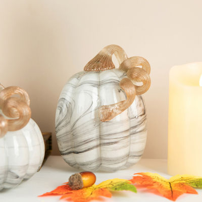 Glitzhome Marble Glass Pumpkin And Gourd 3-pc. Thanksgiving Tabletop Decor