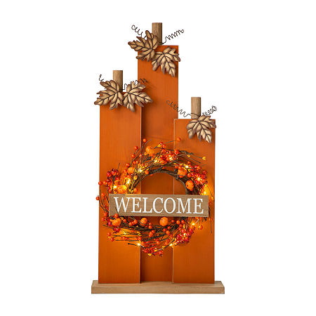 Glitzhome Fall Lighted Wooden Pumpkin Decor Thanksgiving Porch Sign, One Size, Orange