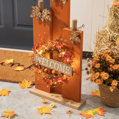 Glitzhome Fall Lighted Wooden Pumpkin Decor Thanksgiving Porch Sign