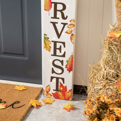 Glitzhome Fall Lighted Wooden Thanksgiving Porch Sign
