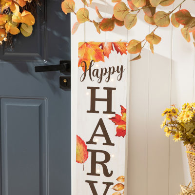 Glitzhome Fall Lighted Wooden Thanksgiving Porch Sign