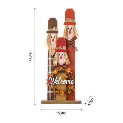 Glitzhome Lighted Wooden Scarecrow Decor Thanksgiving Porch Sign