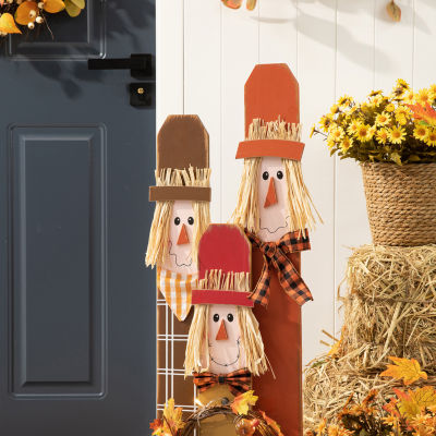 Glitzhome Lighted Wooden Scarecrow Decor Thanksgiving Porch Sign