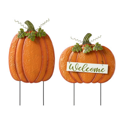 Glitzhome Set Of 2 Fall Metal Pumpkin Yard Stake Thanksgiving Porch Sign