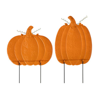 Glitzhome Set Of 2 Fall Metal Pumpkin Yard Stake Thanksgiving Porch Sign