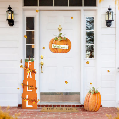 Glitzhome Set Of 2 Fall Metal Pumpkin Yard Stake Christmas Porch Sign