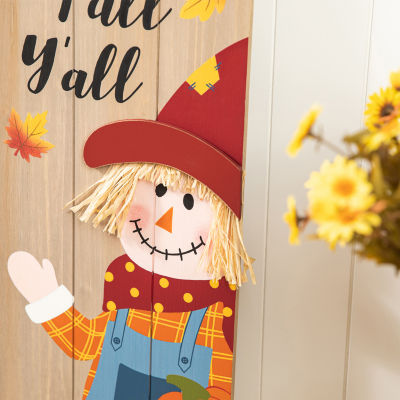 Glitzhome Fall Wood Scarecrow Decor Thanksgiving Porch Sign