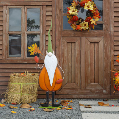 Glitzhome Fall Metal Gnome Standing Decor Thanksgiving Porch Sign