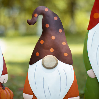 Glitzhome Set Of 3 Fall Metal Gnome Thanksgiving Holiday Yard Art