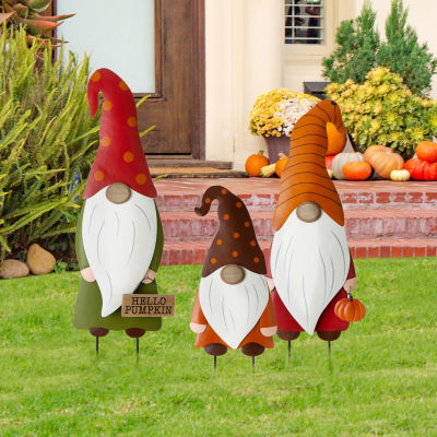 Glitzhome Set Of 3 Fall Metal Gnome Thanksgiving Holiday Yard Art