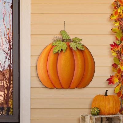 Glitzhome Fall Oversized Metal Pumpkin Thanksgiving Yard Art