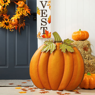 Glitzhome Fall Oversized Metal Pumpkin Thanksgiving Yard Art