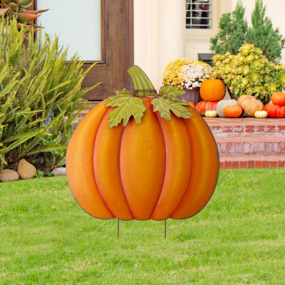 Glitzhome Fall Oversized Metal Pumpkin Thanksgiving Yard Art