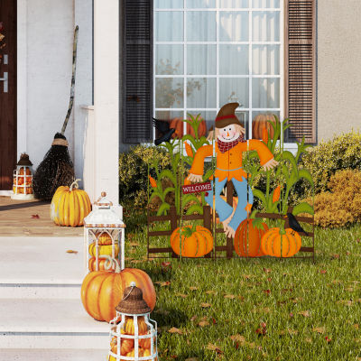 Glitzhome Fall Metal Scarecrow Thanksgiving Holiday Yard Art