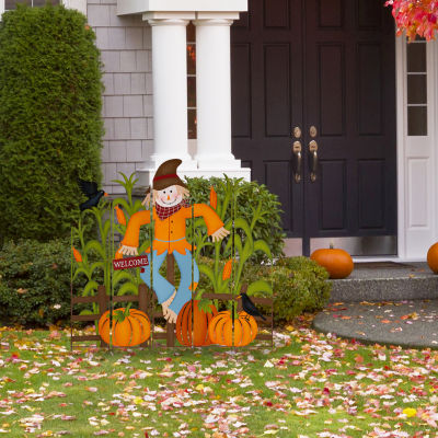 Glitzhome Fall Metal Scarecrow Thanksgiving Holiday Yard Art