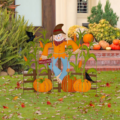 Glitzhome Fall Metal Scarecrow Thanksgiving Holiday Yard Art