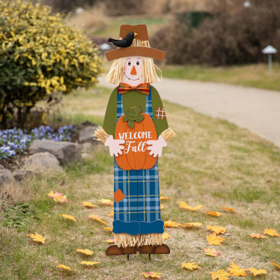 Glitzhome Fall Wooden Scarecrow Thanksgiving Holiday Yard Art