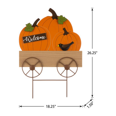 Glitzhome Fall Metal Pumpkin Cart Thanksgiving Holiday Yard Art