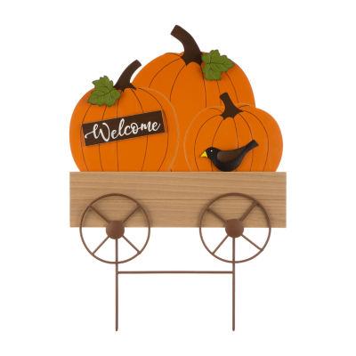 Glitzhome Fall Metal Pumpkin Cart Thanksgiving Holiday Yard Art