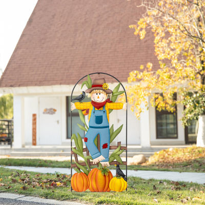 Glitzhome Fall Metal Arch Scarecrow Thanksgiving Yard Art