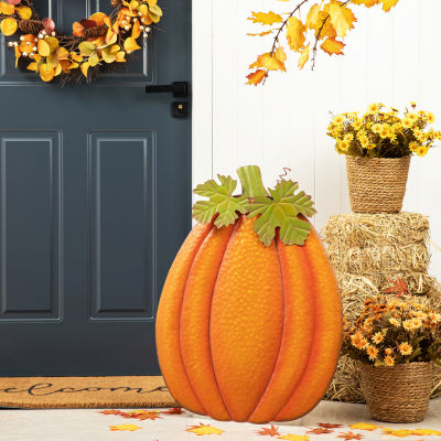 Glitzhome Fall Metal Embossed Pumpkin Thanksgiving Yard Art