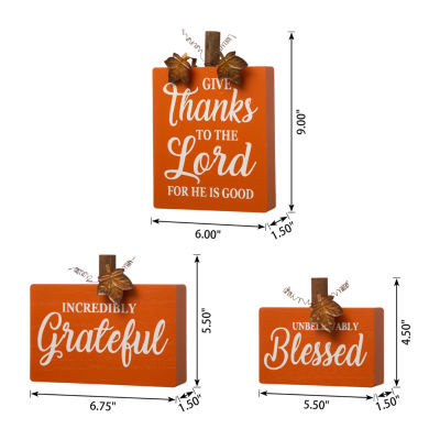 Glitzhome Fall Wooden Pumpkin 3-pc. Thanksgiving Tabletop Decor