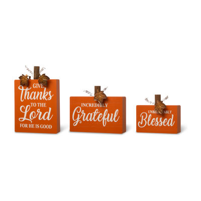 Glitzhome Fall Wooden Pumpkin 3-pc. Thanksgiving Tabletop Decor