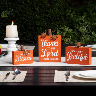 Glitzhome 3-pc. Fall Wooden Pumpkin Thanksgiving Tabletop Decor