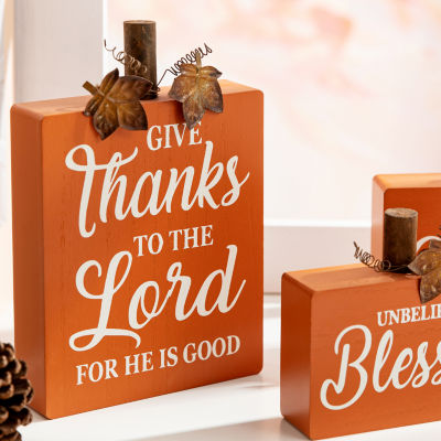 Glitzhome Fall Wooden Pumpkin 3-pc. Thanksgiving Tabletop Decor