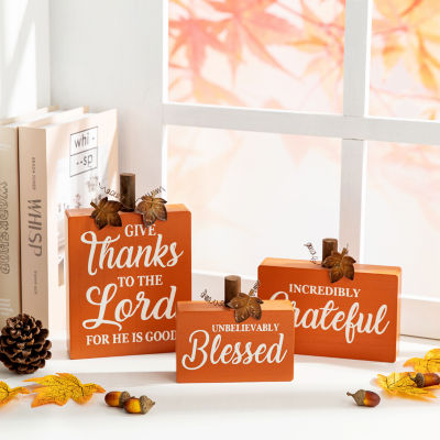 Glitzhome 3-pc. Fall Wooden Pumpkin Thanksgiving Tabletop Decor