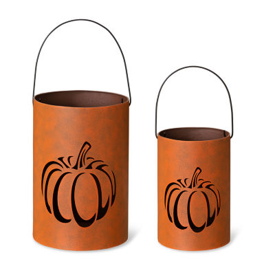 Glitzhome Metal Cutout Pumpkin Bucket 2-pc. Thanksgiving Tabletop Decor