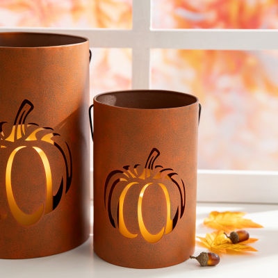 Glitzhome Metal Cutout Pumpkin Bucket 2-pc. Thanksgiving Tabletop Decor