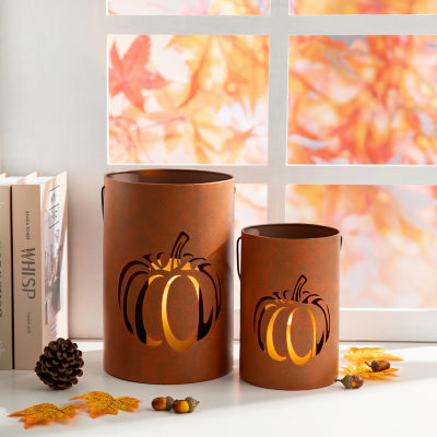 Glitzhome 2-pc. Metal Cutout Pumpkin Bucket Thanksgiving Tabletop Decor