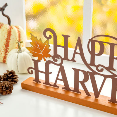 Glitzhome Wood And Metal Happy Harvest Thanksgiving Tabletop Decor