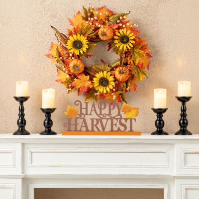 Glitzhome Wood And Metal Happy Harvest Thanksgiving Tabletop Decor