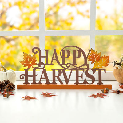 Glitzhome Wood And Metal Happy Harvest Thanksgiving Tabletop Decor